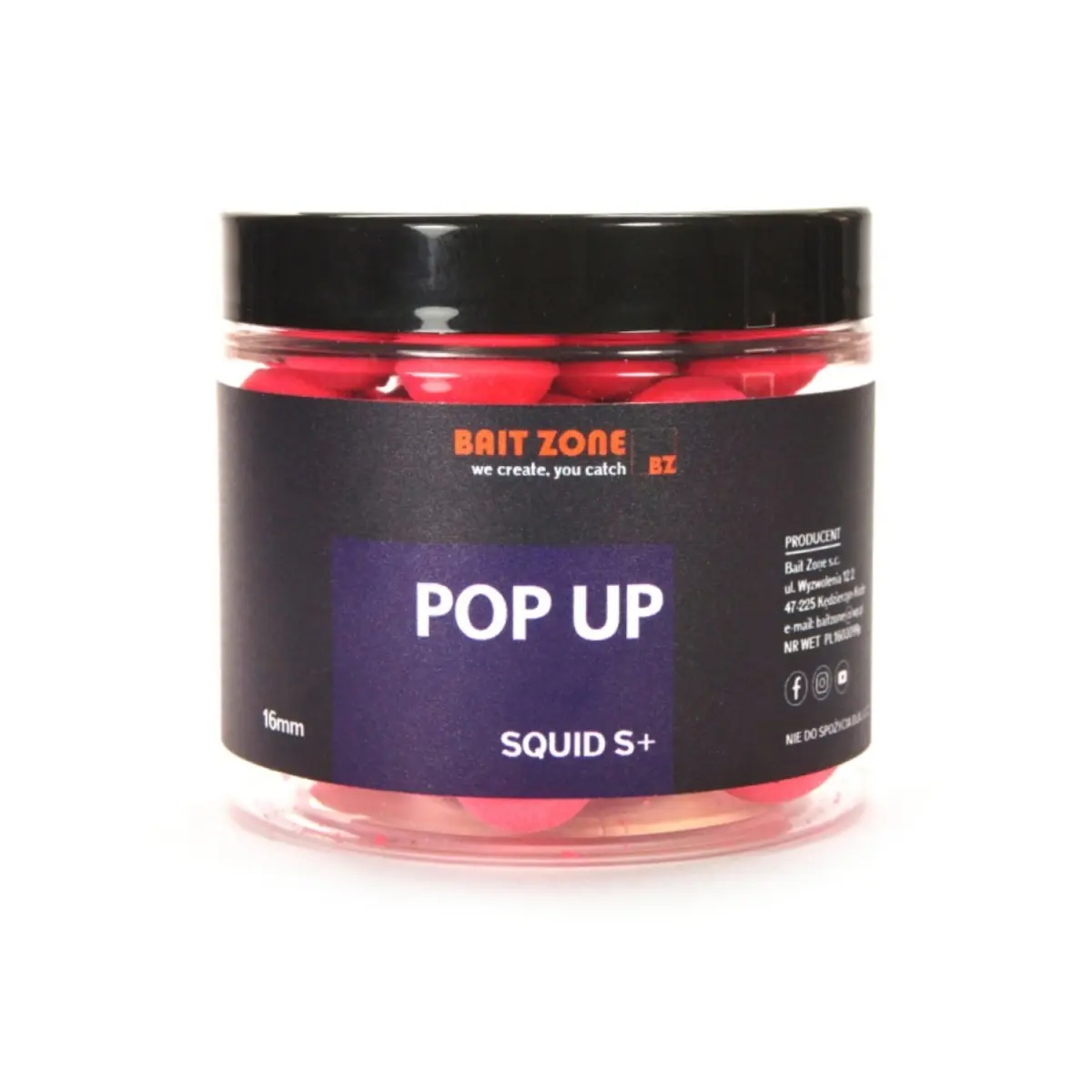 Bait Zone Pop Up Boilies Squid S+mărimea 16mm / 250ml - MPN: BZPOPS16 - EAN: 200000053109
