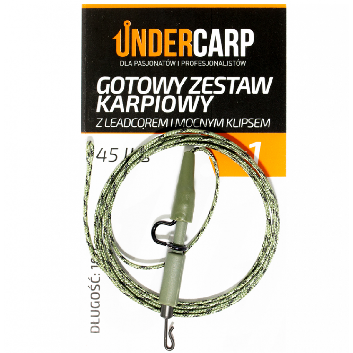 UnderCarp - Gotowy zestaw karpiowy z leadcorem 45lb i mocnym klipsemwersja 45lv / 100cm (zielony) - MPN: UC11 - EAN: 5902721602165