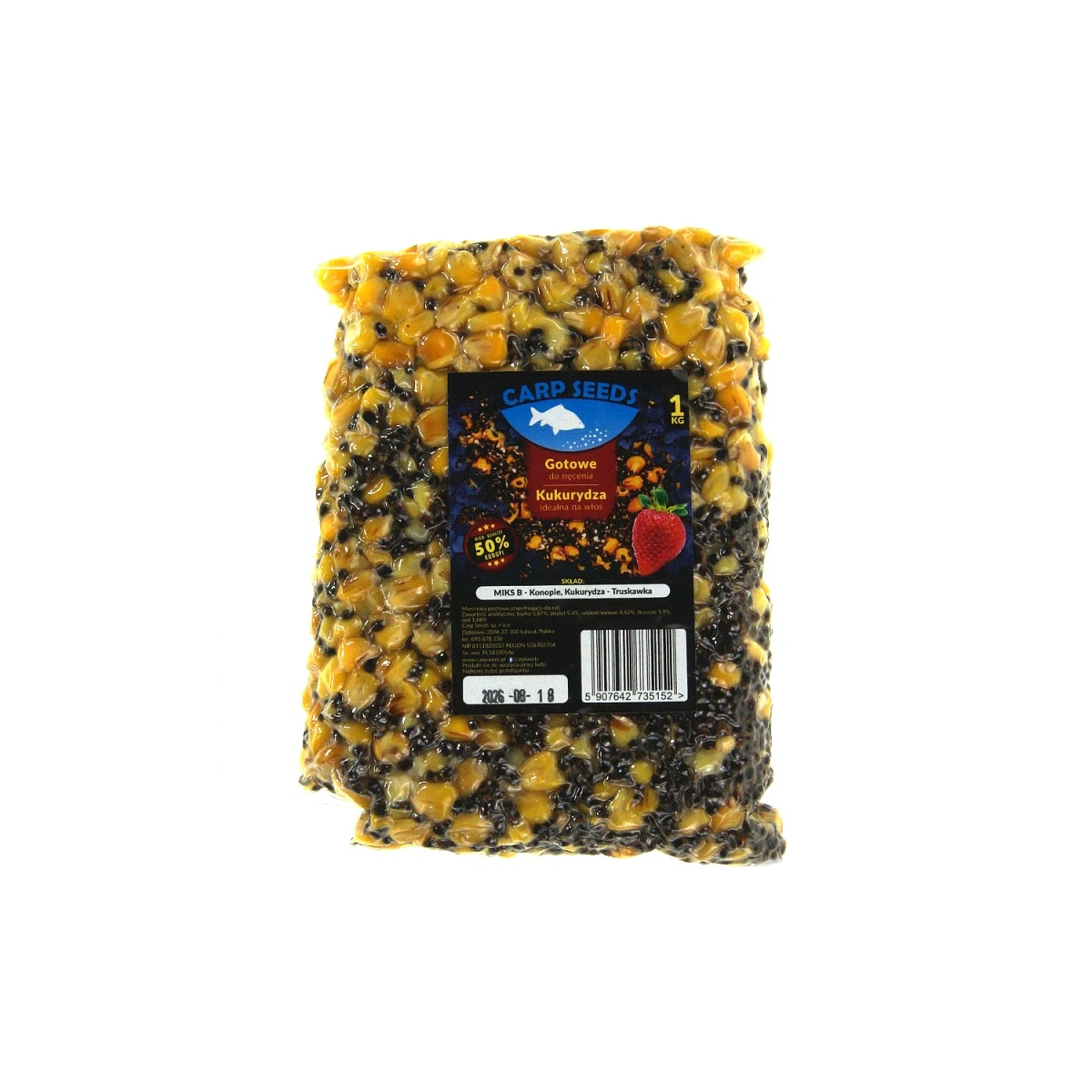 Carp Seeds Mix - Коноплі, Кукурудза - Полуницяупаковка 1kg - EAN: 5907642735152