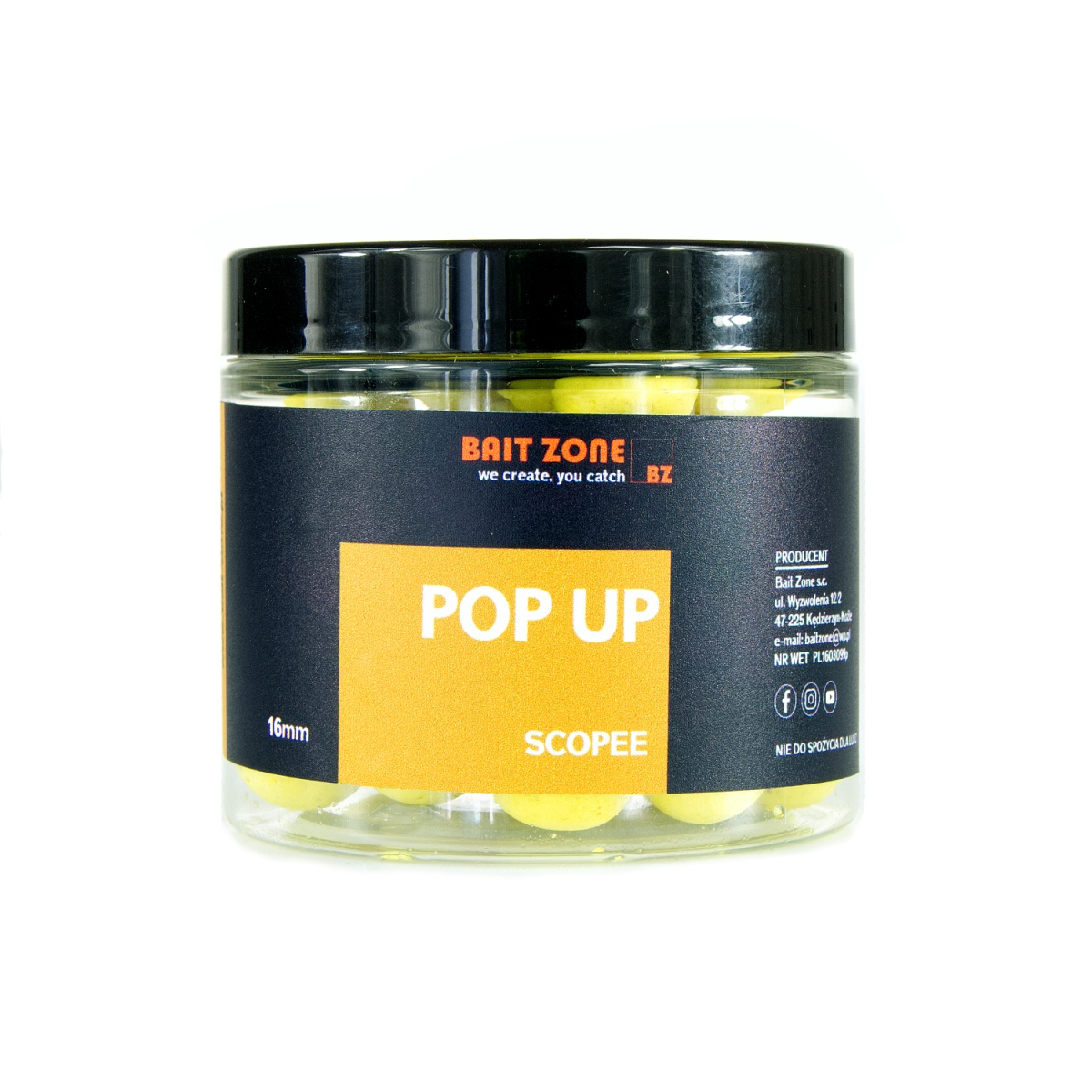 Bait Zone Pop-Up Boilies SCOPEEmărimea 16mm / 200ml - MPN: BZPOPSCOP16 - EAN: 200000076658