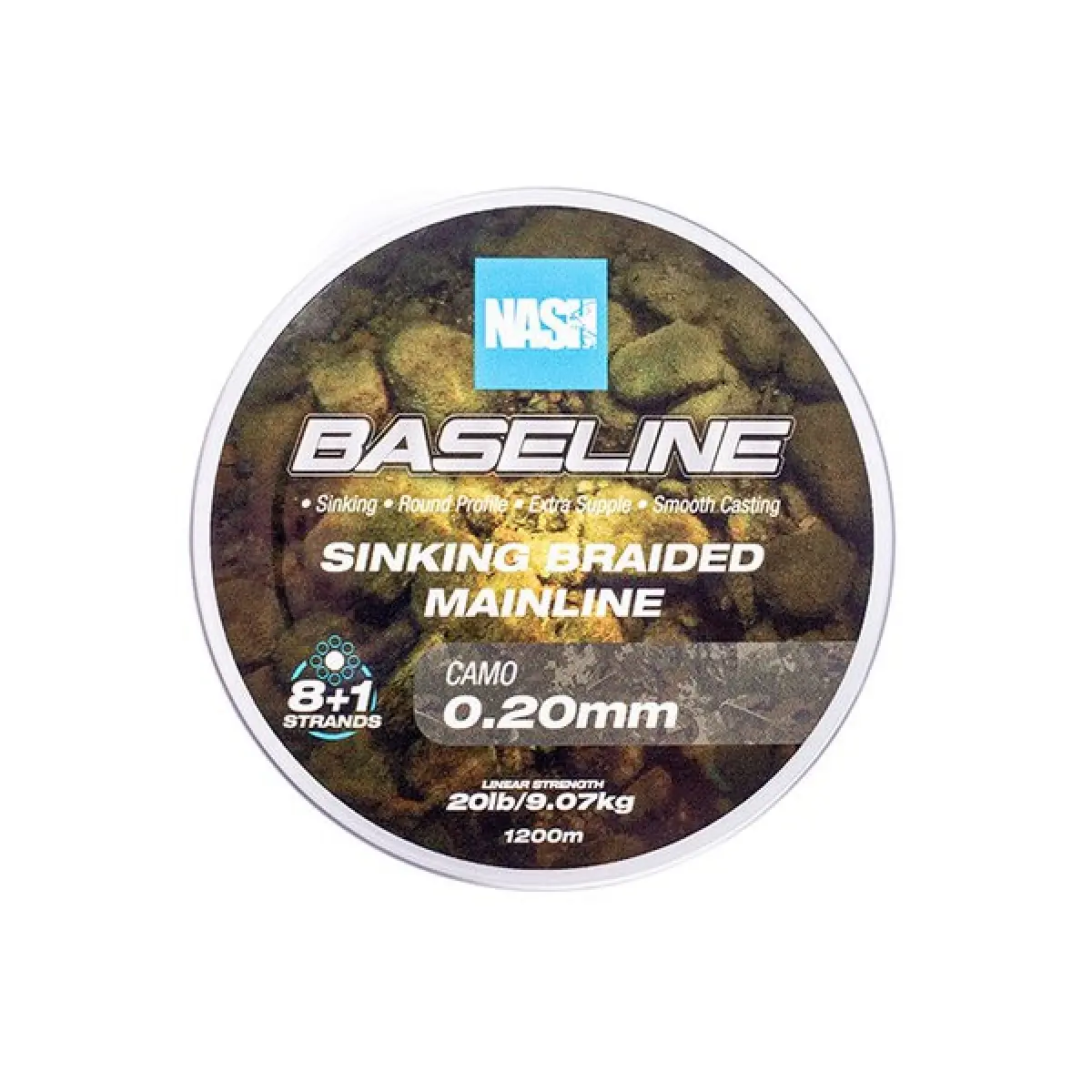 Nash Baseline Sinking Braid CAMOvelikost 0.20mm (20lb) / 1200m - MPN: T6004 - EAN: 5055108960041