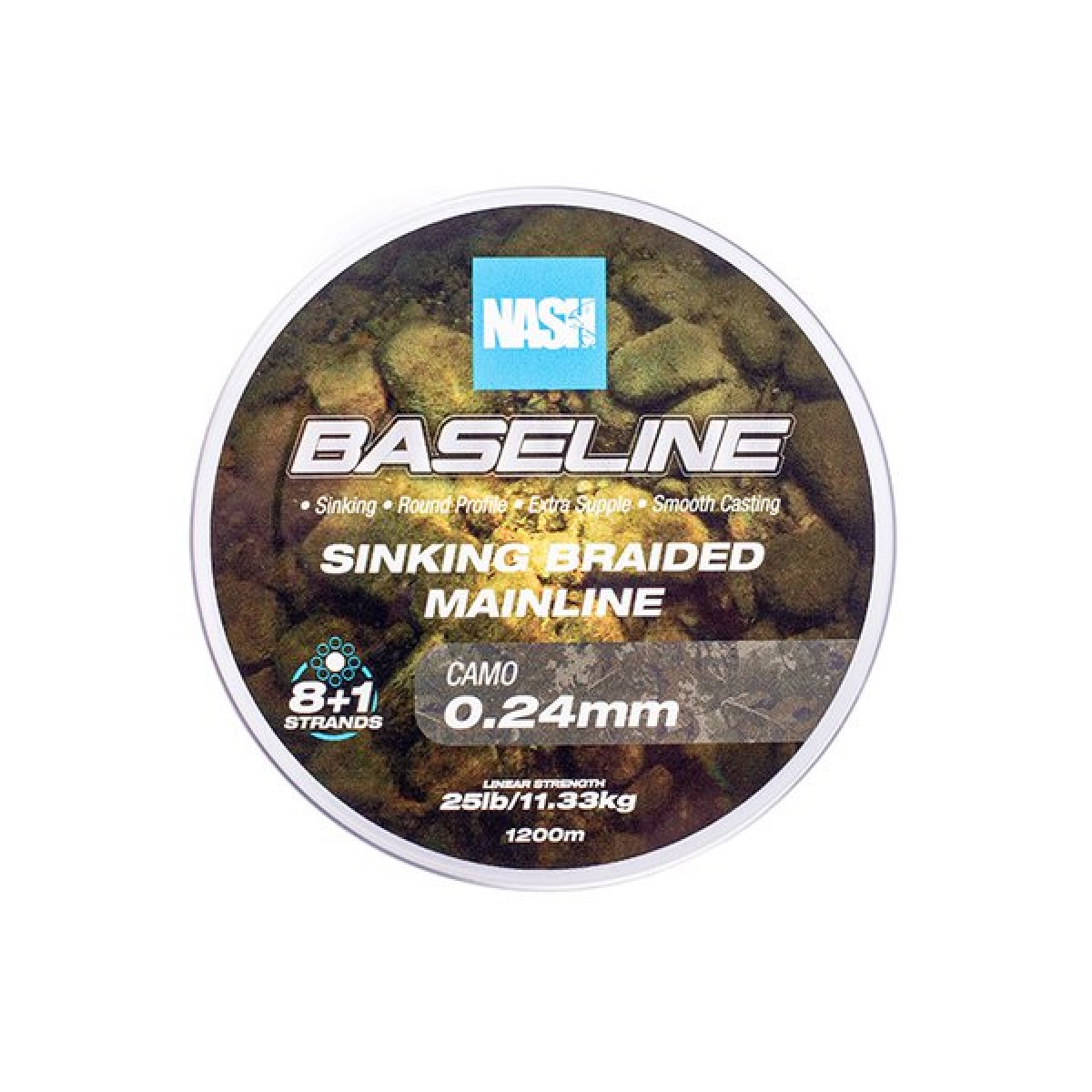 Nash Baseline Sinking Braid CAMOrozmiar 0.25mm (25lb) / 1200m - MPN: T6005 - EAN: 5055108960058