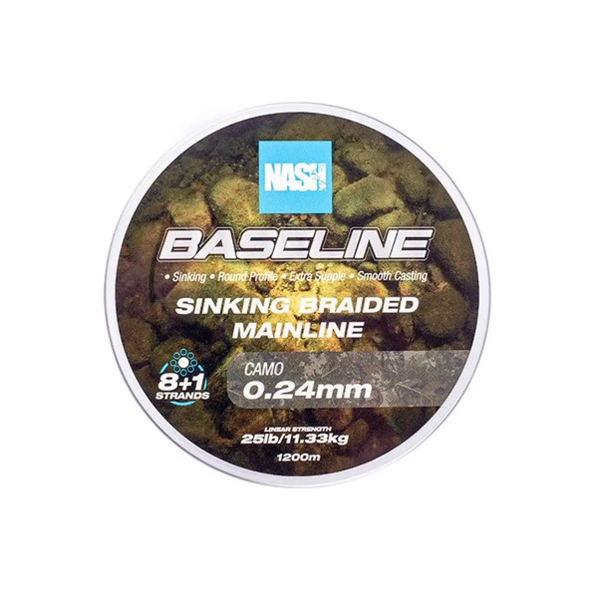 Nash Baseline Sinking Braid CAMOvelikost 0.25mm (25lb) / 1200m - MPN: T6005 - EAN: 5055108960058
