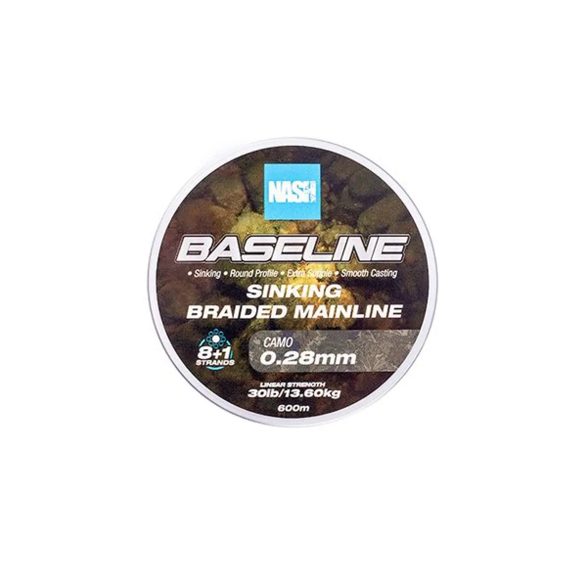 Nash Baseline Sinking Braid CAMOvelikost 0.28mm (30lb) / 600m - MPN: T6002 - EAN: 5055108960027
