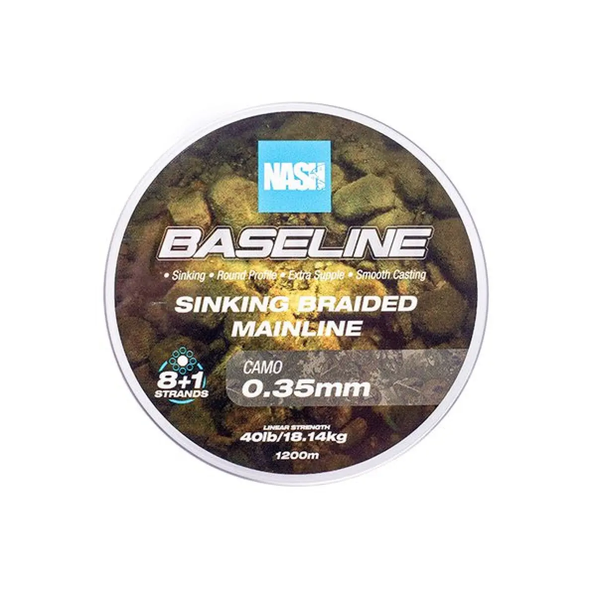 Nash Baseline Sinking Braid CAMOvelikost 0.35mm (40lb) / 1200m - MPN: T6007 - EAN: 5055108960072