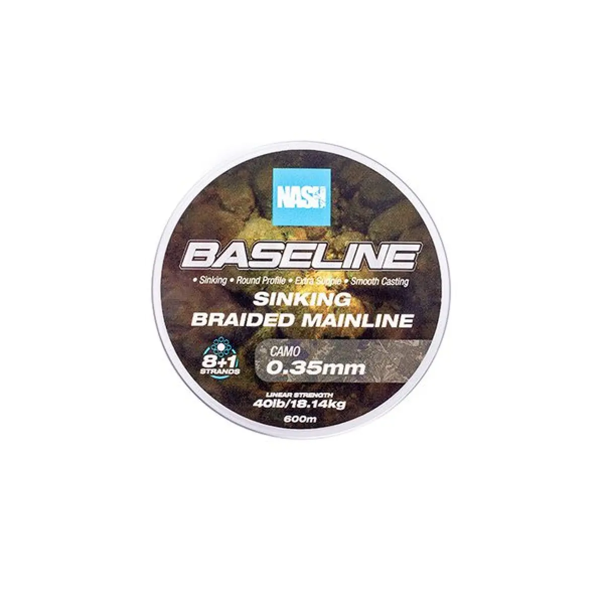 Nash Baseline Sinking Braid CAMOvelikost 0.35mm (40lb) / 600m - MPN: T6003 - EAN: 5055108960034