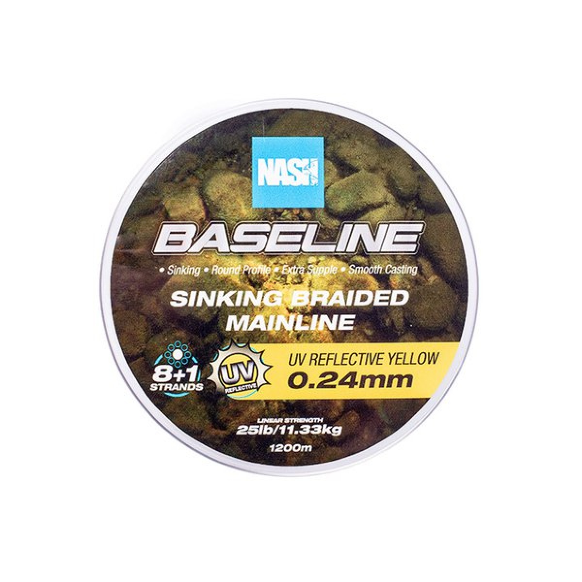 Nash Baseline Sinking Braid UV Yellowrozmiar 0.25mm (25lb) / 1200m - MPN: T6013 - EAN: 5055108960133