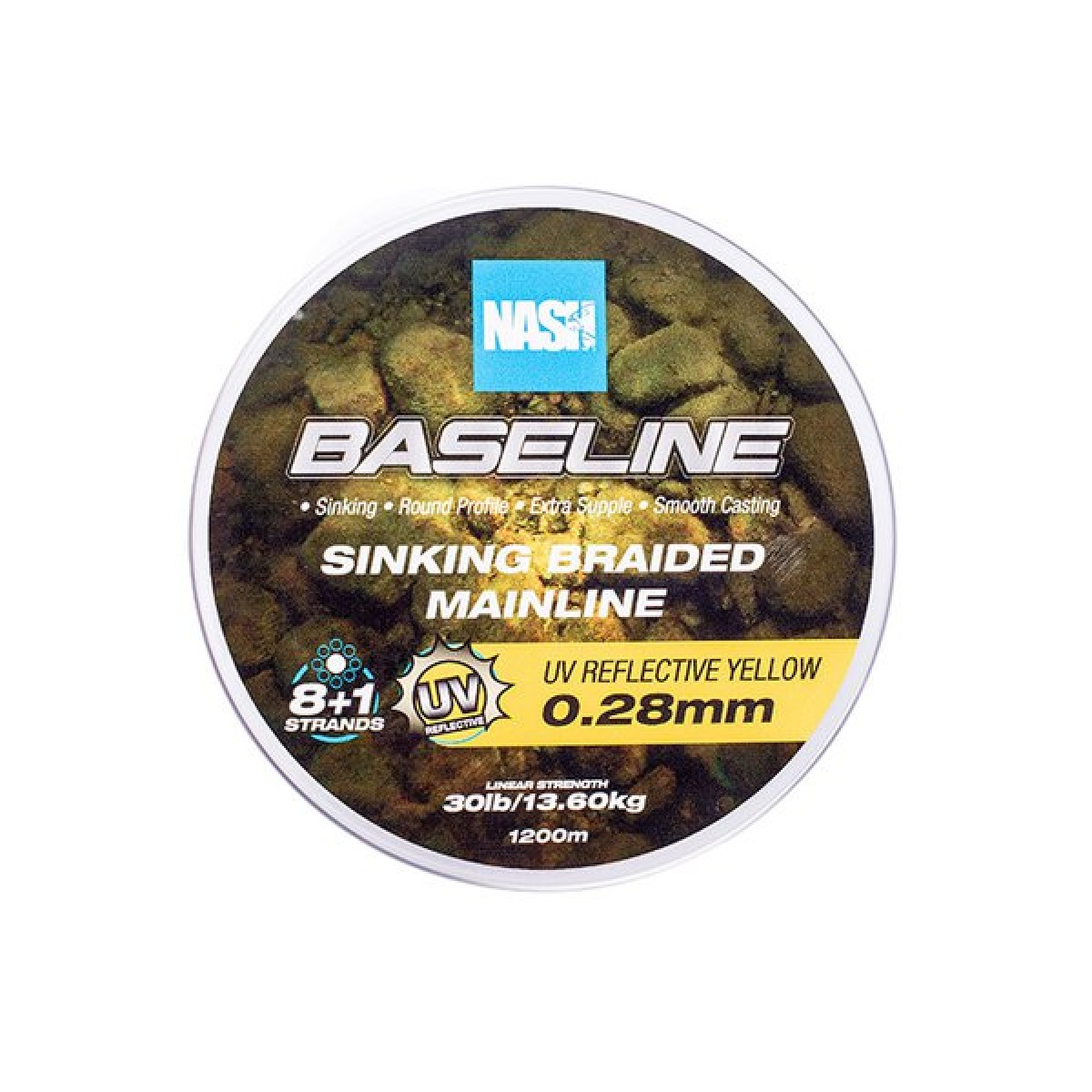 Nash Baseline Sinking Braid UV Yellowrozmiar 0.28mm (30lb) / 1200m - MPN: T6014 - EAN: 5055108960140