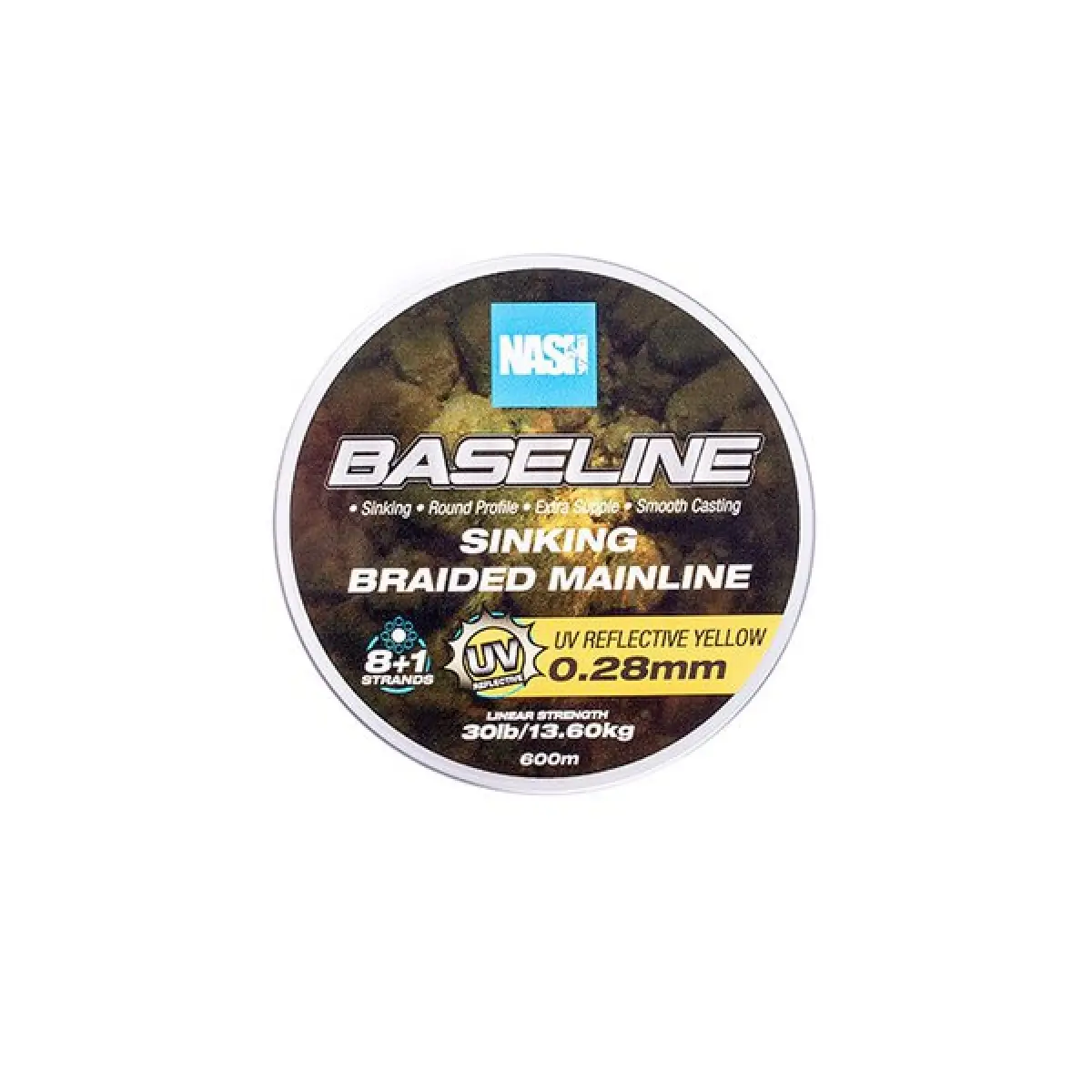 Nash Baseline Sinking Braid UV Yellowmărimea 0.28mm (30lb) / 600m - MPN: T6010 - EAN: 5055108960102