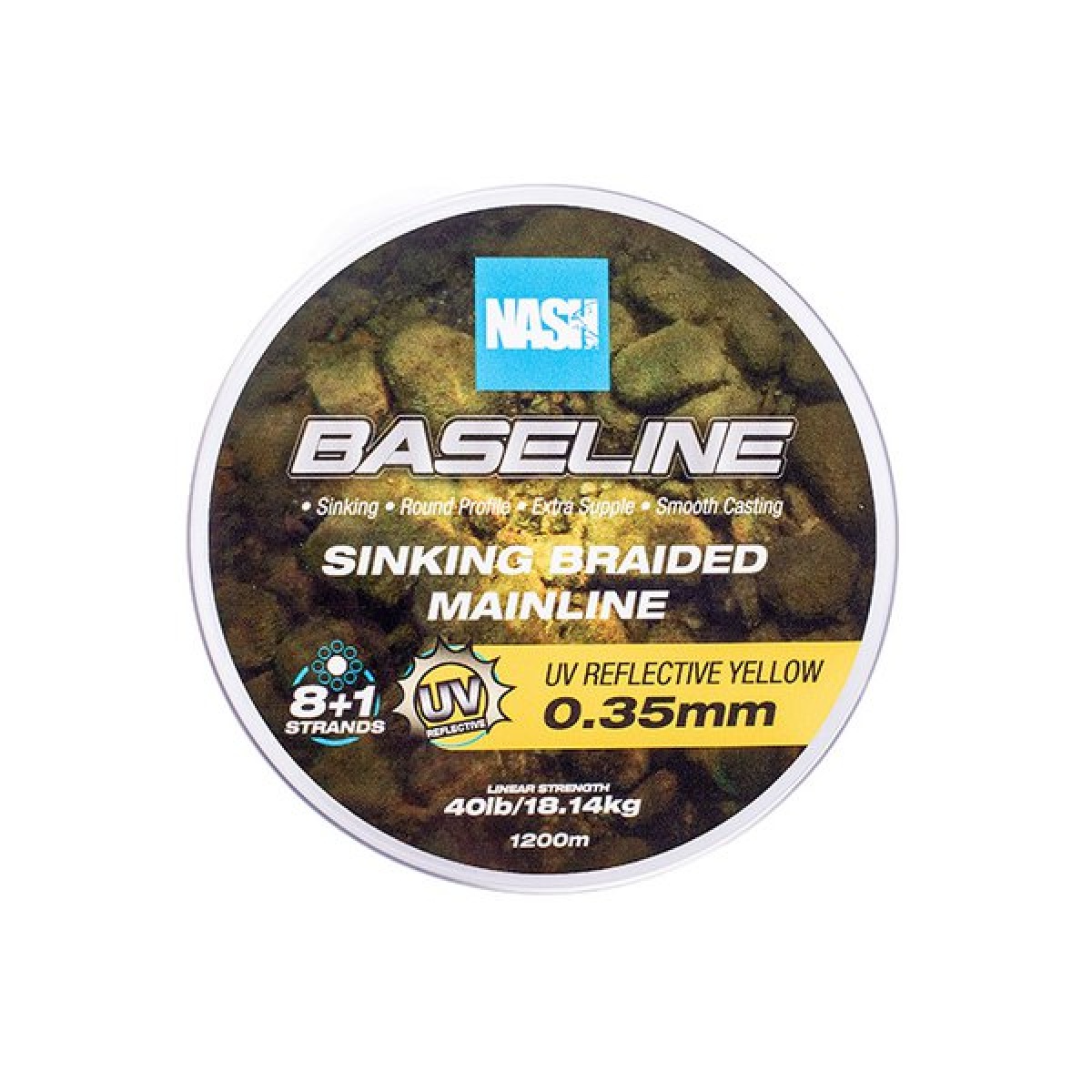 Nash Baseline Sinking Braid UV Yellowrozmiar 0.35mm (40lb) / 1200m - MPN: T6015 - EAN: 5055108960157
