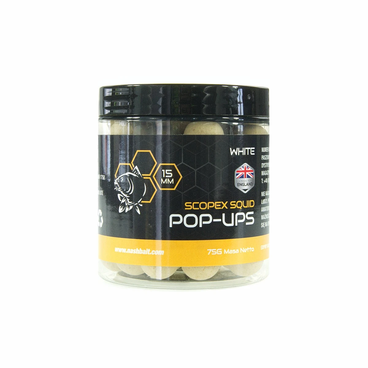Nash Scopex Squid Pop Up - White 15mm / 75gsize 15mm / 75g - MPN: B6336 - EAN: 5055108863366