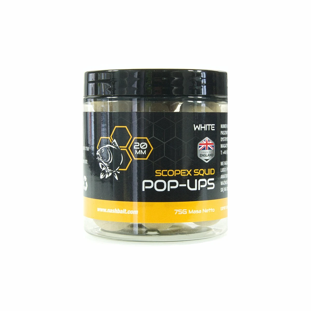 Nash Scopex Squid Pop Up - White 20mm / 75gsize 20mm / 75g - MPN: B6337 - EAN: 5055108863373