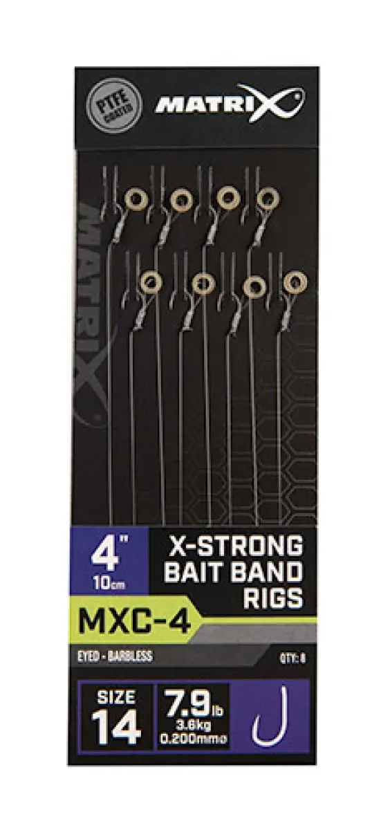Matrix MXC-4 Barbless X-Strong Bait Bands Rigs - 10cmmisurare 14/0.20mm - MPN: GRR067 - EAN: 5056212131099