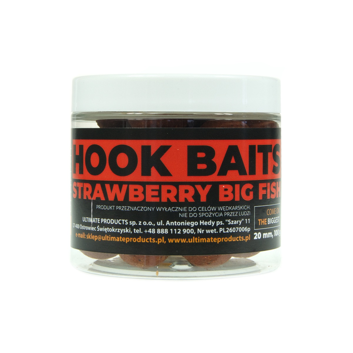 UltimateProducts Top Range Hookbaits - Strawberry Big Fishsize 20 mm - EAN: 5903855434356