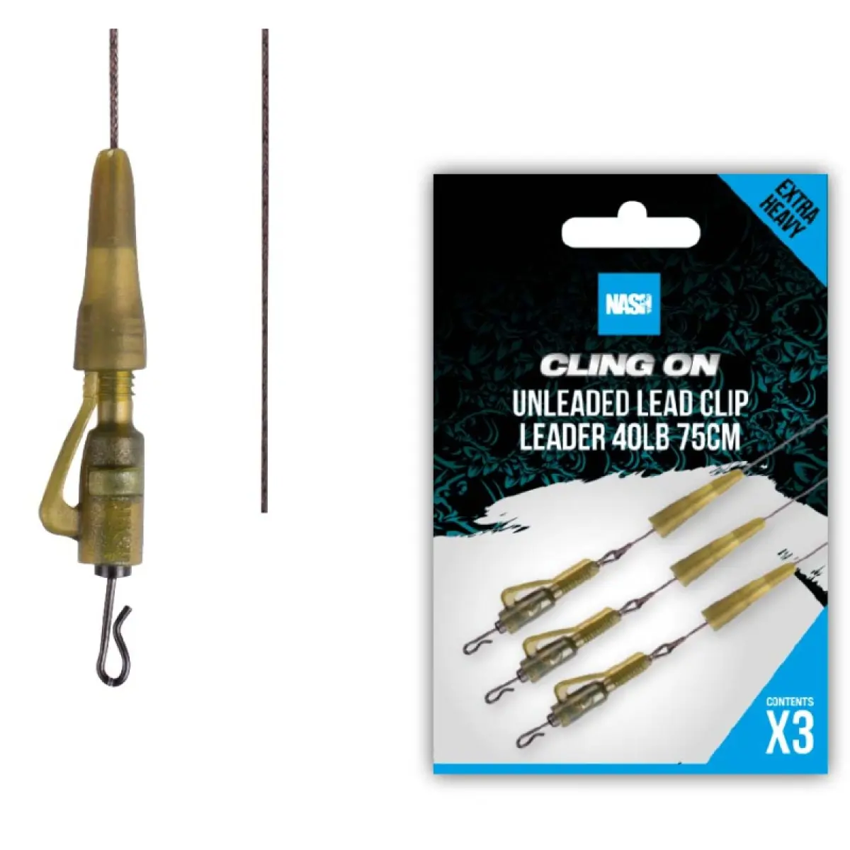 Nash Ready Tied Unleaded Lead Clip Leadermodello 40lb / 75cm - MPN: T8187 - EAN: 5055108981879