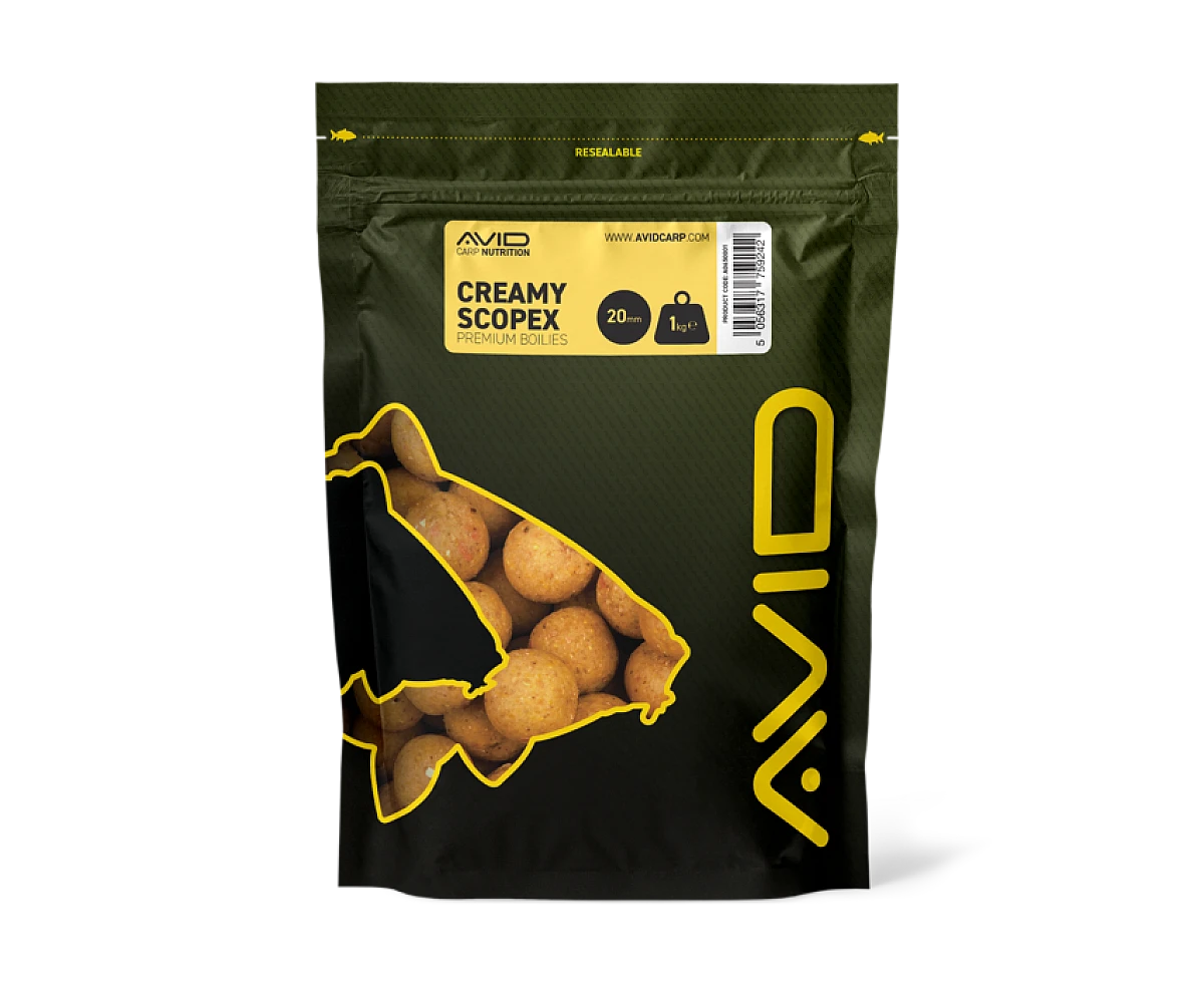 Avid Carp Creamy Scopex Boiliesvelikost 20 mm - 1 kg - MPN: A0650001 - EAN: 5056317759242