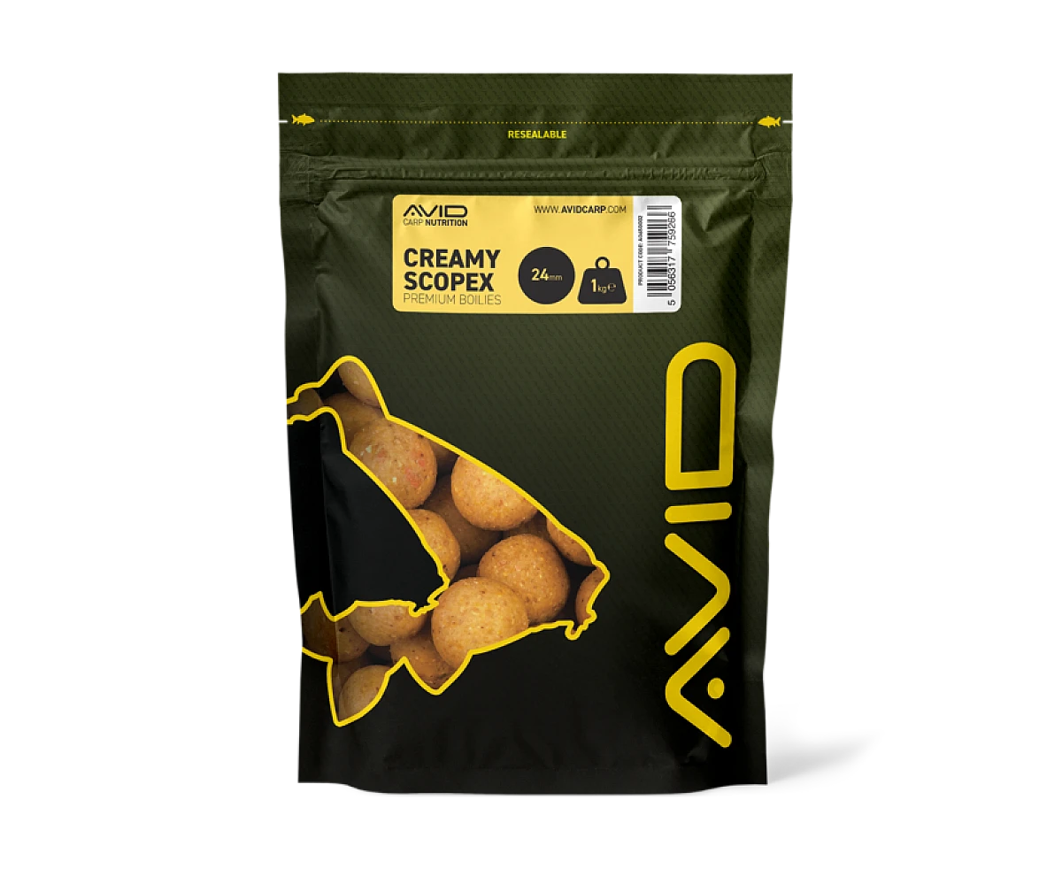 Avid Carp Creamy Scopex Boiliesvelikost 24 mm - 1 kg - MPN: A0650002 - EAN: 5056317759266