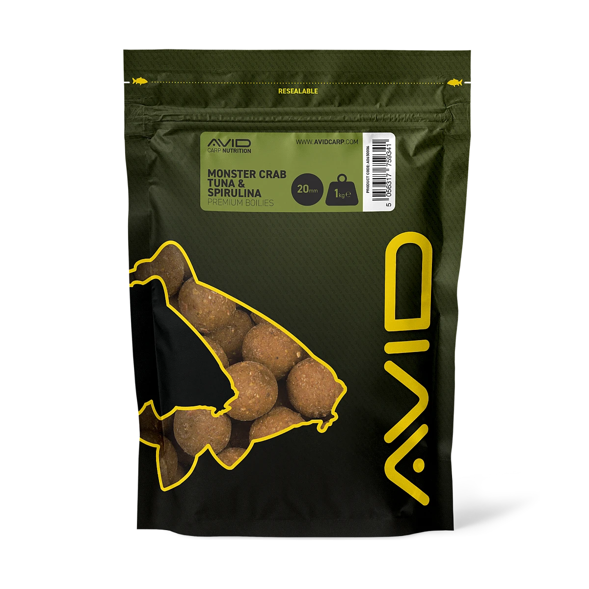 Avid Carp Monster Crab, Tuna & Spirulina Boiliesvelikost 20 mm - 1 kg - MPN: A0650006 - EAN: 5056317759341