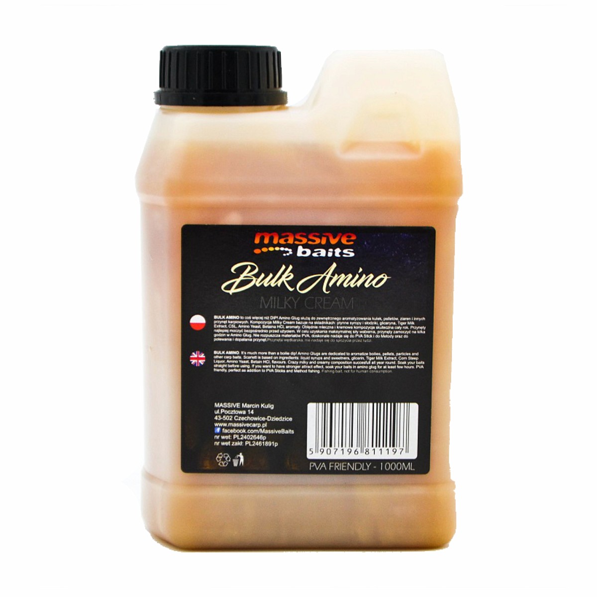 MassiveBaits Bulk Amino Milky Creamopakowanie 1000ml - MPN: LQ048 - EAN: 5907196811197