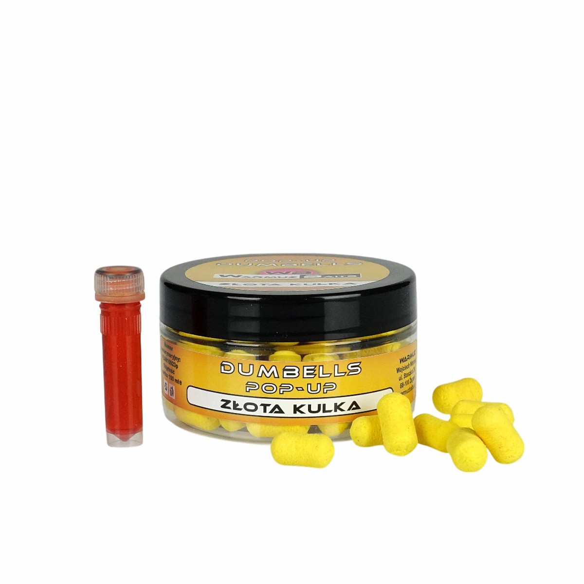 WarmuzBaits Pop-Up Dumbells 10mm - Złota Kulkarozmiar 10 mm dumbells / 100ml - MPN: 67177 - EAN: 5902537375178