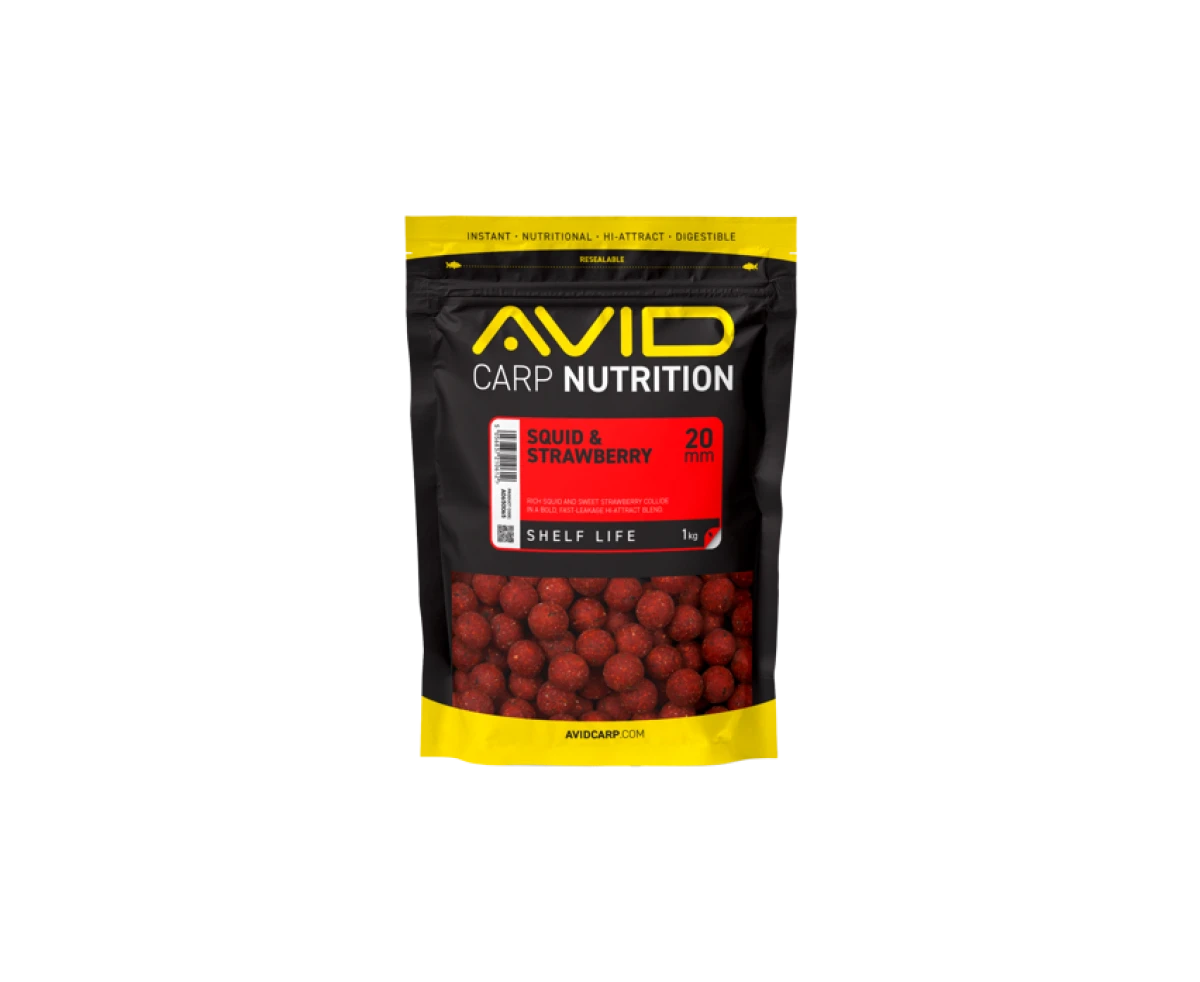 Avid Carp Squid & Strawberry Boiliesmărimea 20mm / 1kg - MPN: A0650065 - EAN: 5056837210612
