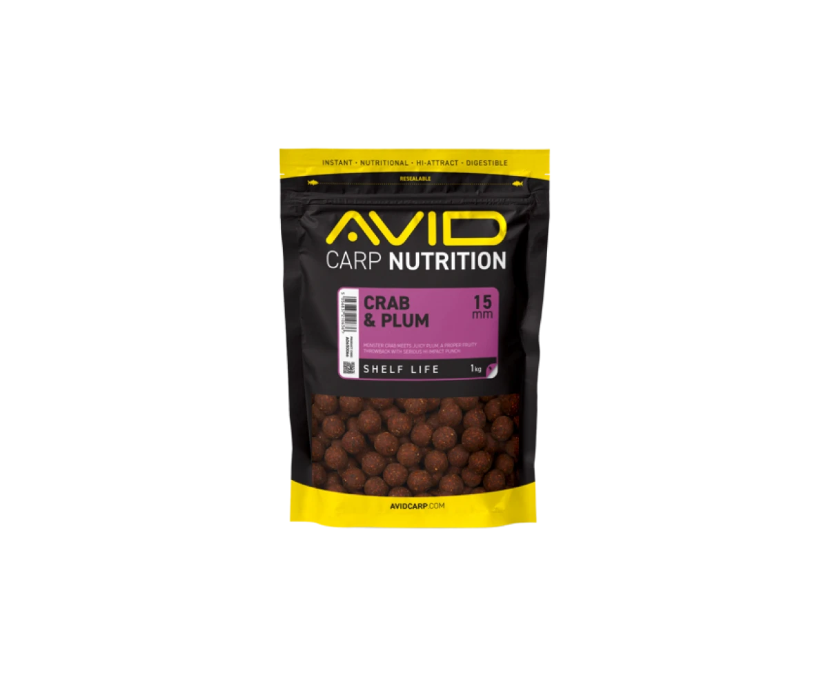 Avid Carp Crab & Plum Boilies mărimea 15mm / 1kg - MPN: A0650066 - EAN: 5056837210636