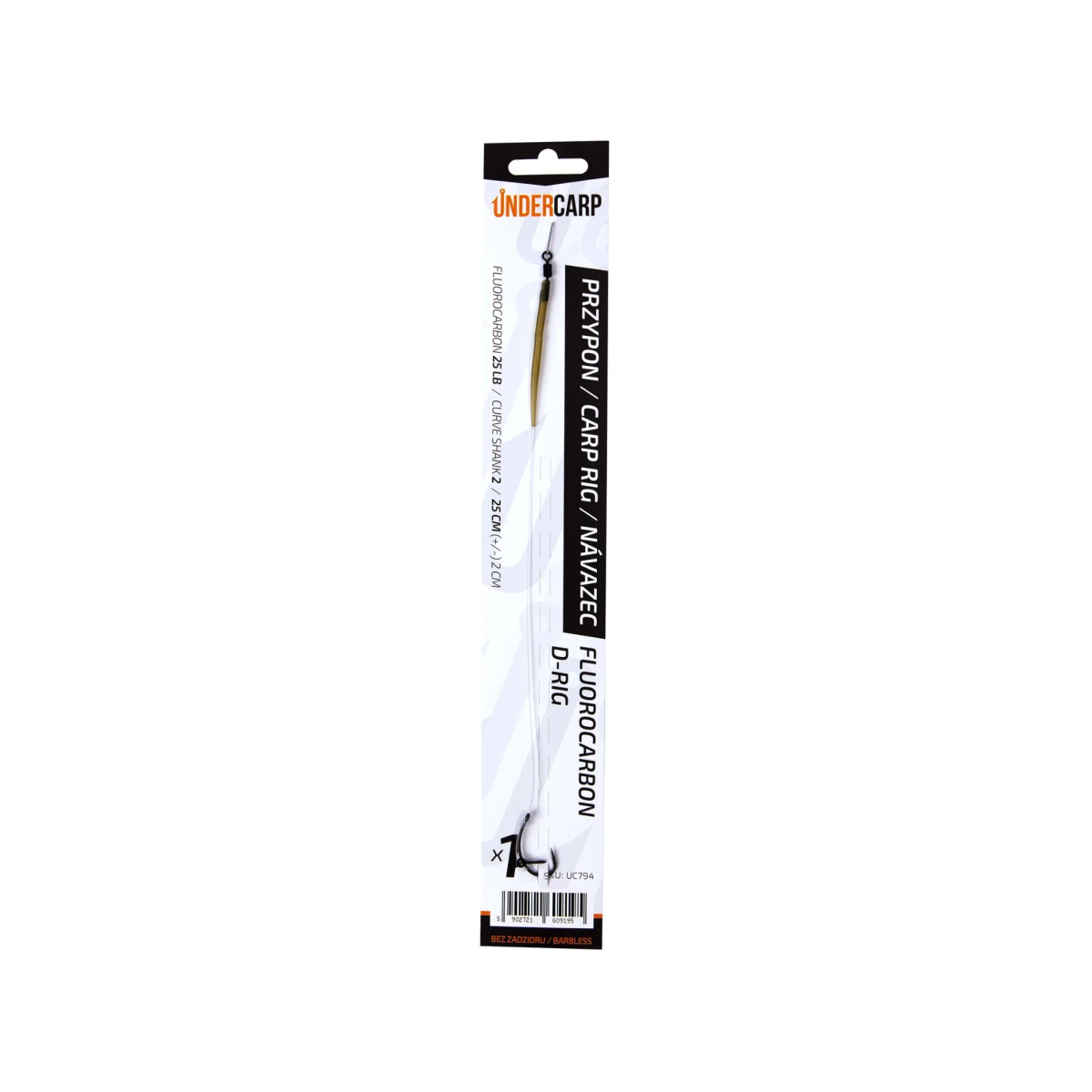 UnderCarp Fluorocarbon D-Rig - Kötött pontyozó előke (horog nélkül)méret 2 (horogszakadás-mentes) - MPN: UC794 - EAN: 5902721609195