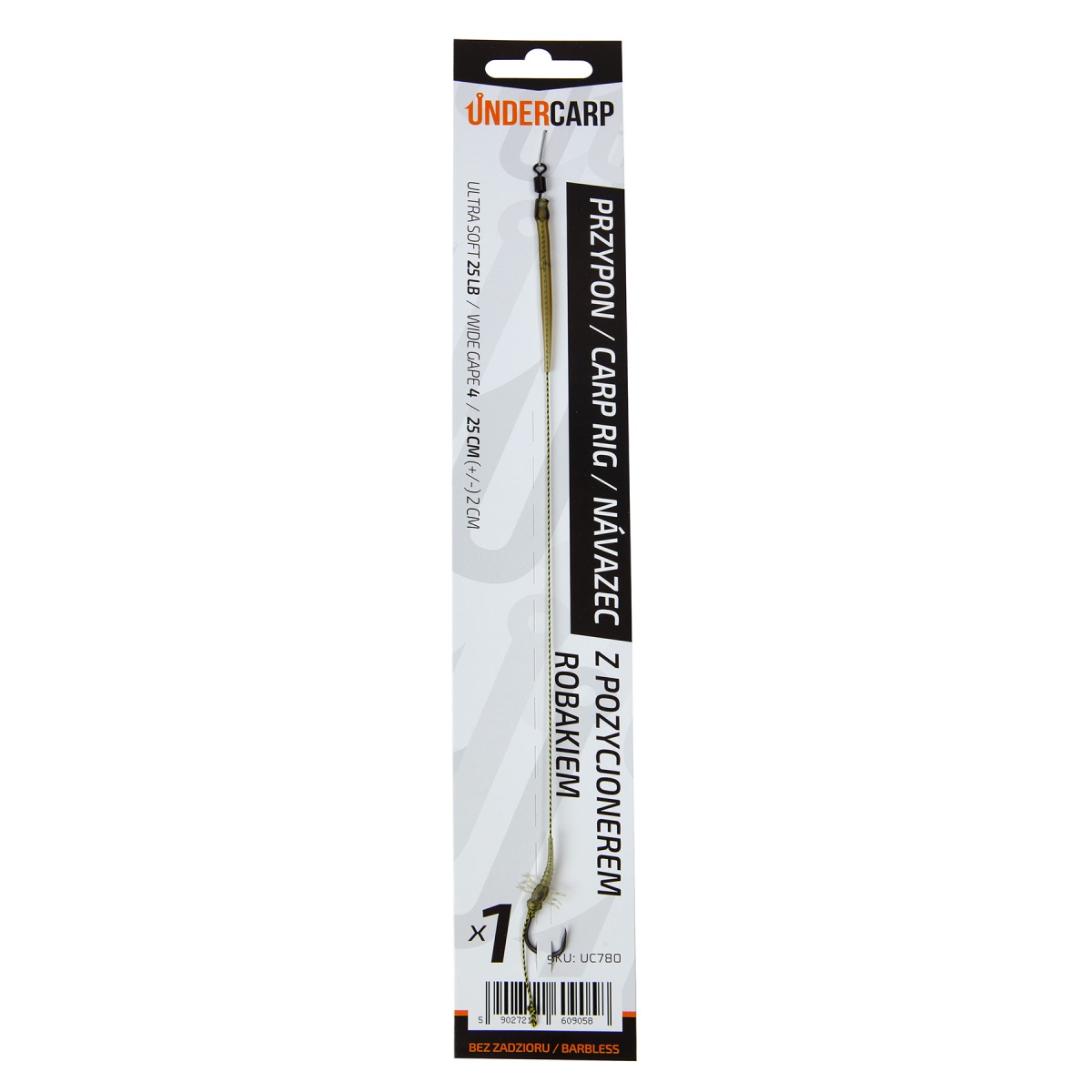 UnderCarp  - Карповий повідець з позиціонером-черв'яком (без борідки)розмір 4 (беззачіпний) - MPN: UC780 - EAN: 5902721609058