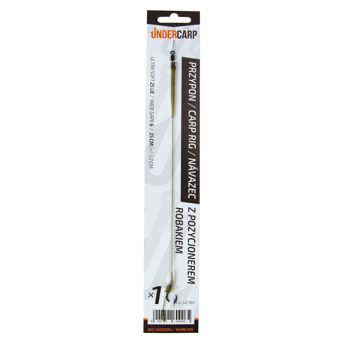 UnderCarp  - Карповий повідець з позиціонером-черв'яком (без борідки)розмір 6 (беззазубний) - MPN: UC781 - EAN: 5902721609065
