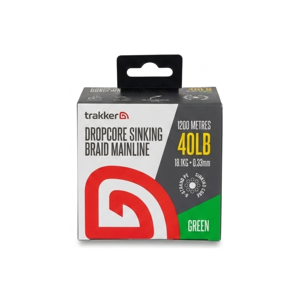 Trakker Dropcore Braid Green 40lb 1200mmodèle 0.33mm (40lb) / 18.1 kg / 1200m - MPN: 228545 - EAN: 5056618313495