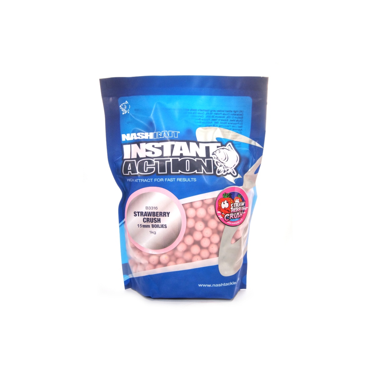 NEW Nash Instant Action Strawberry Crush Bottom Bait 1 kgtamaño 15 mm / 1kg - MPN: B3509 - EAN: 5055108835097