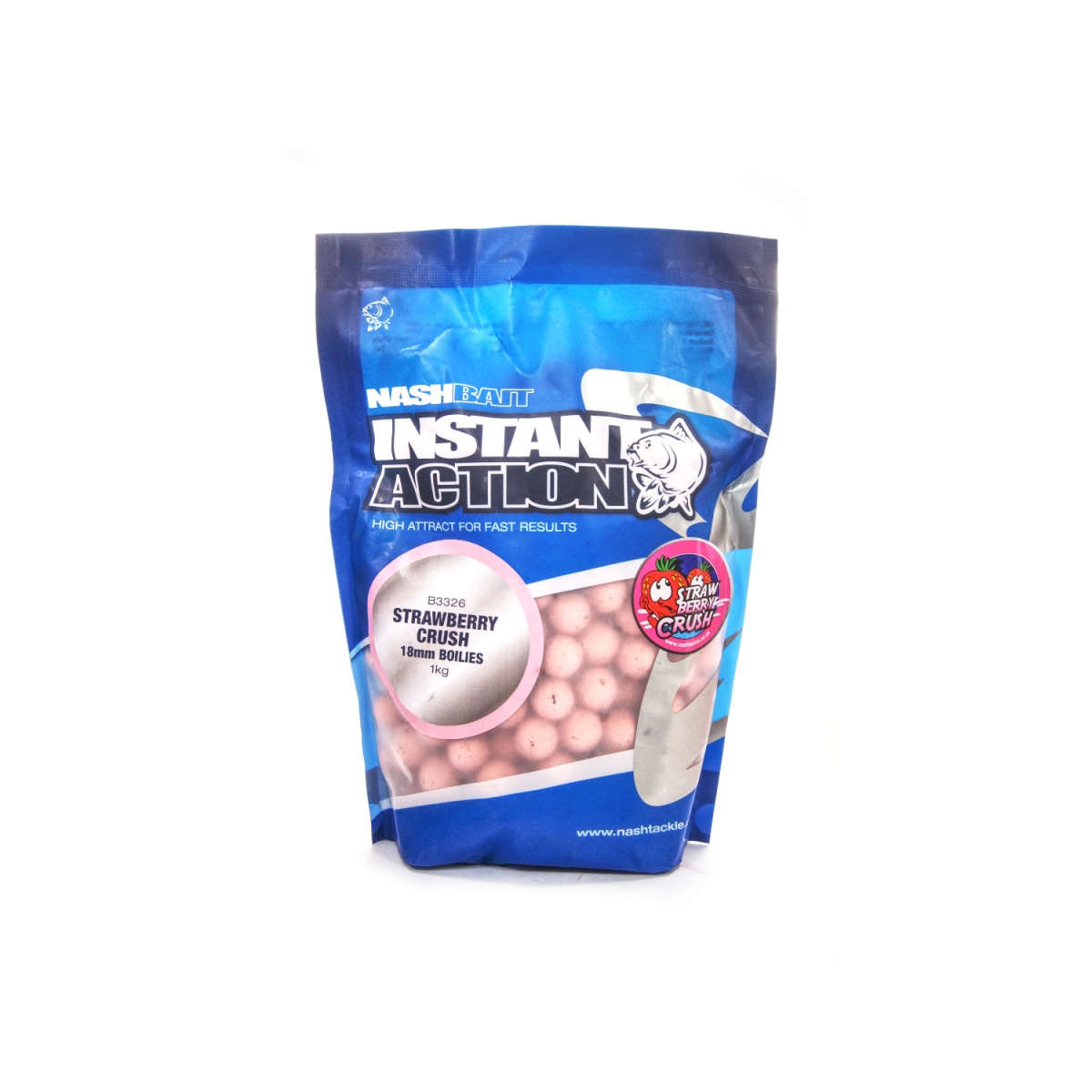 NEW Nash Instant Action Strawberry Crush Bottom Bait 1 kgtamaño 18 mm / 1kg - MPN: B3326 - EAN: 5055108833260