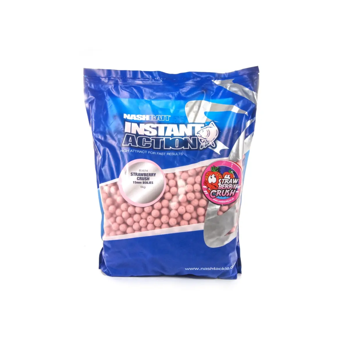 NEW Nash Instant Action Strawberry Crush Bottom Bait 5 kgmărimea 15 mm / 5kg - MPN: B3574 - EAN: 5055108835745