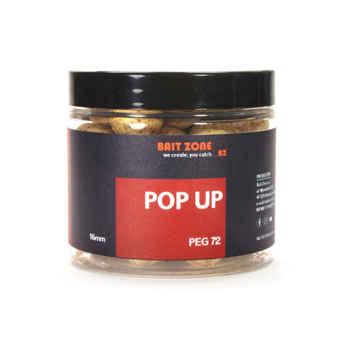 Bait Zone Pop Up Boilies PEG 72rozmiar 16mm / 200ml - MPN: BZPOPPEG16 - EAN: 200000055998
