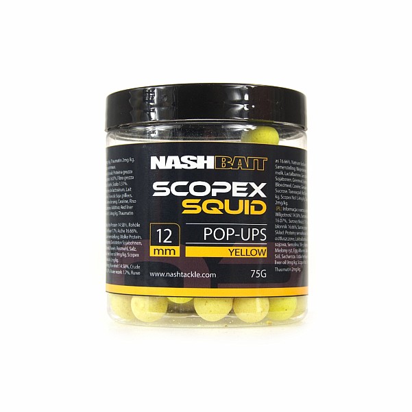 Nash Pop Ups Yellow - Scopex Squid rozmiar 12 mm / 50g - MPN: B6835 - EAN: 5055108868354