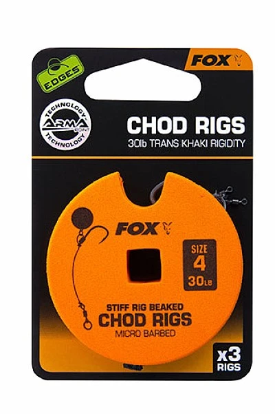 Fox Stiff Chod Rigs hak nr 4 / 30lb / standard