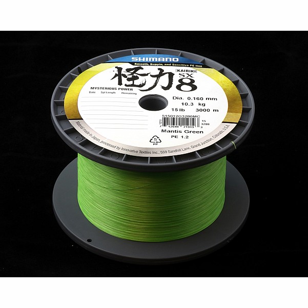 Shimano Kairiki 8 Mantis Green Braided LineTyp 0,16mm / 3000m - MPN: 59WPLM98S1C - EAN: 22255245937