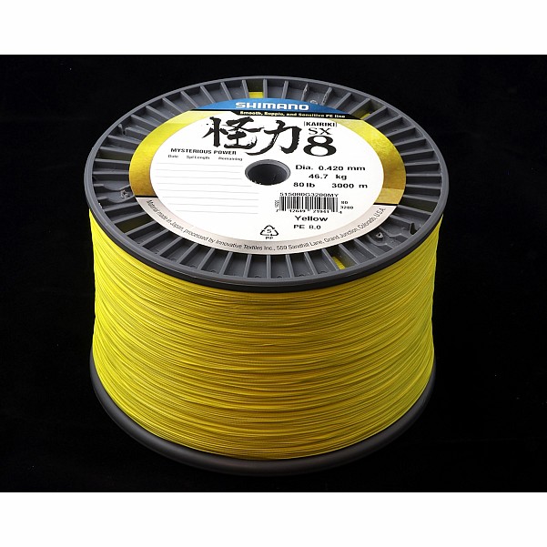 Shimano Kairiki 8 Yellow Braided Line średnica/długość 0.19mm / 3000m - MPN: 59WPLM98S4D - EAN: 22255246262