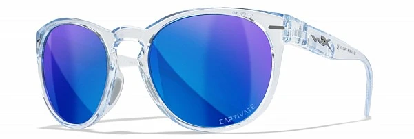 WileyX COVERT Captivate Polarized Blue Mirror Smoke Grey Gloss Crystal Light Sapphire Blue Frame Captivate Polarized Blue Mirror Smoke Grey