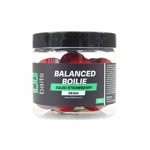 TB Baits Balanced Boilie + Attractor GLM Squid Strawberryméret 24mm / 100g - MPN: TB00616 - EAN: 8596601006166