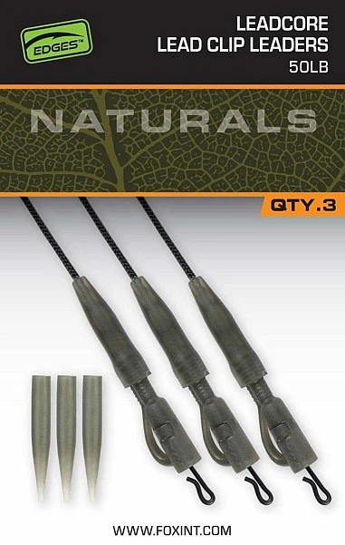Fox EDGES Naturals Leadcore Power Grip Lead Clip Leaders 50lb  75cm / 50lb