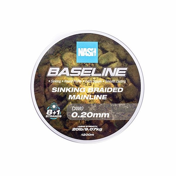 Nash Baseline Sinking Braid CAMOGröße 0,20mm (20lb) / 1200m - MPN: T6004 - EAN: 5055108960041