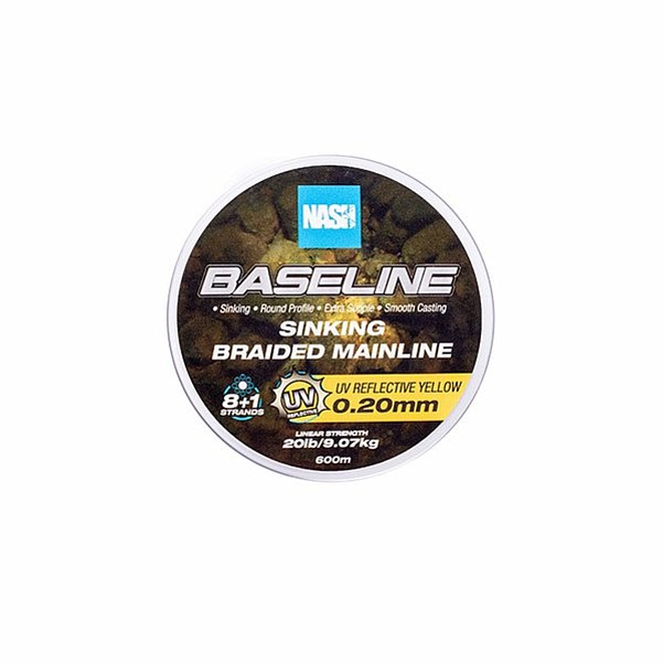 Nash Baseline Sinking Braid UV Yellowvelikost 0.20mm (20lb) / 600m - MPN: T6008 - EAN: 5055108960089