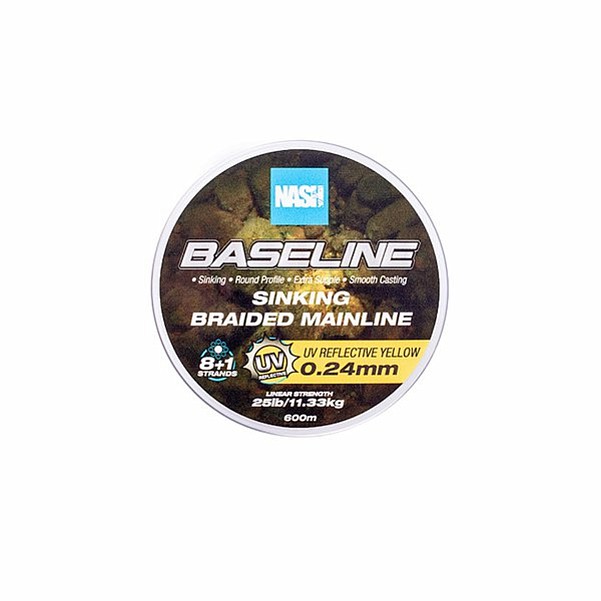 Nash Baseline Sinking Braid UV Yellowdydis 0,25 mm (25 lb) / 600 m - MPN: T6009 - EAN: 5055108960096