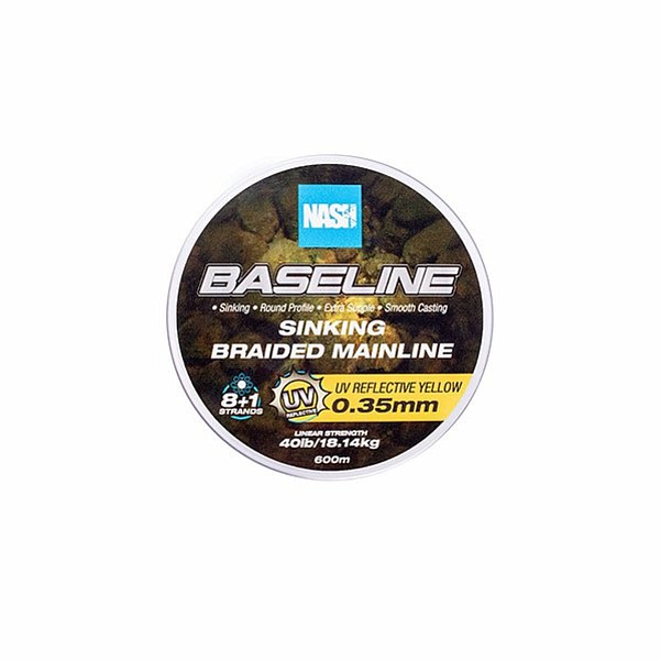 Nash Baseline Sinking Braid UV Yellowvelikost 0,35mm (40lb) / 600m - MPN: T6011 - EAN: 5055108960119