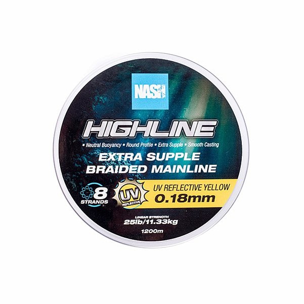 Nash Highline Floating Braid UV Yellow dydis 0,18 mm / 1200 m - MPN: T6031 - EAN: 5055108960317