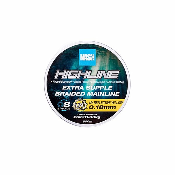 Nash Highline Floating Braid UV Yellow tamaño 0.18mm / 600m - MPN: T6027 - EAN: 5055108960270