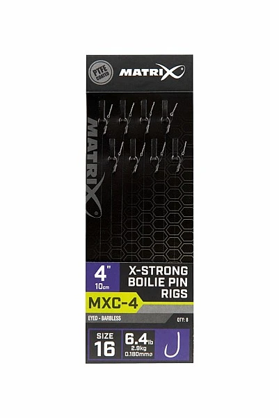 Matrix MXC-4 Barbless X-Strong Boilie Pin Rigs - 10cm 16/0.18mm