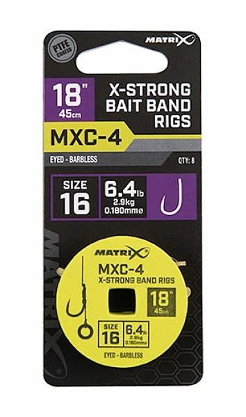 Matrix MXC-4 Barbless X-Strong Bait Bands Rigs - 45cm 16/0.18mm