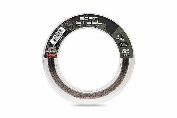 Fox Soft Steel Fleck Camo Leaderversión 0.70mm / 60lb (27.3kg) x 100m - MPN: CML206 - EAN: 5056212184859